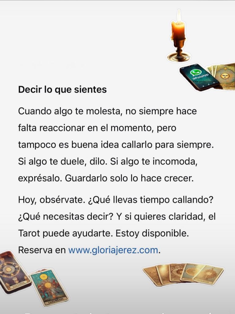 Reflexión sobre la importancia de expresar emociones y liberar energía. Mensaje del día con Tarot y autoconocimiento.