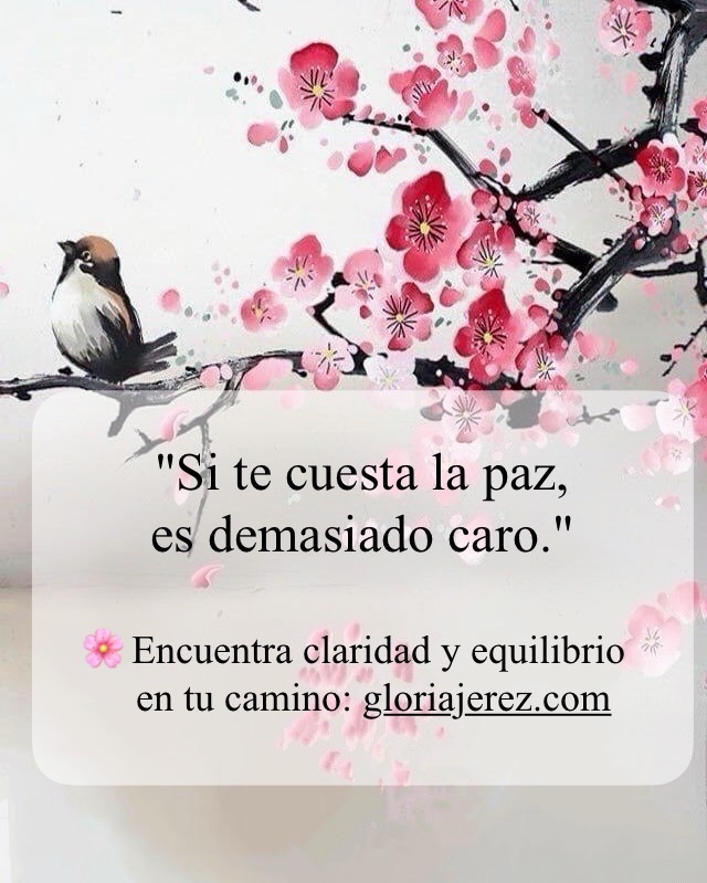 Pájaro sobre una rama de cerezo en flor, simbolizando paz y equilibrio interior.