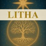 Árbol de la Vida dorado iluminado por una estrella sobre cielo nocturno en Litha.