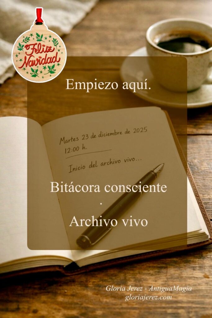 Cuaderno abierto sobre una mesa con luz suave que simboliza el inicio de una bitácora consciente y un archivo vivo personal