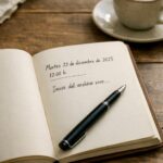 Cuaderno abierto sobre una mesa con luz suave que simboliza el inicio de una bitácora consciente y un archivo vivo personal