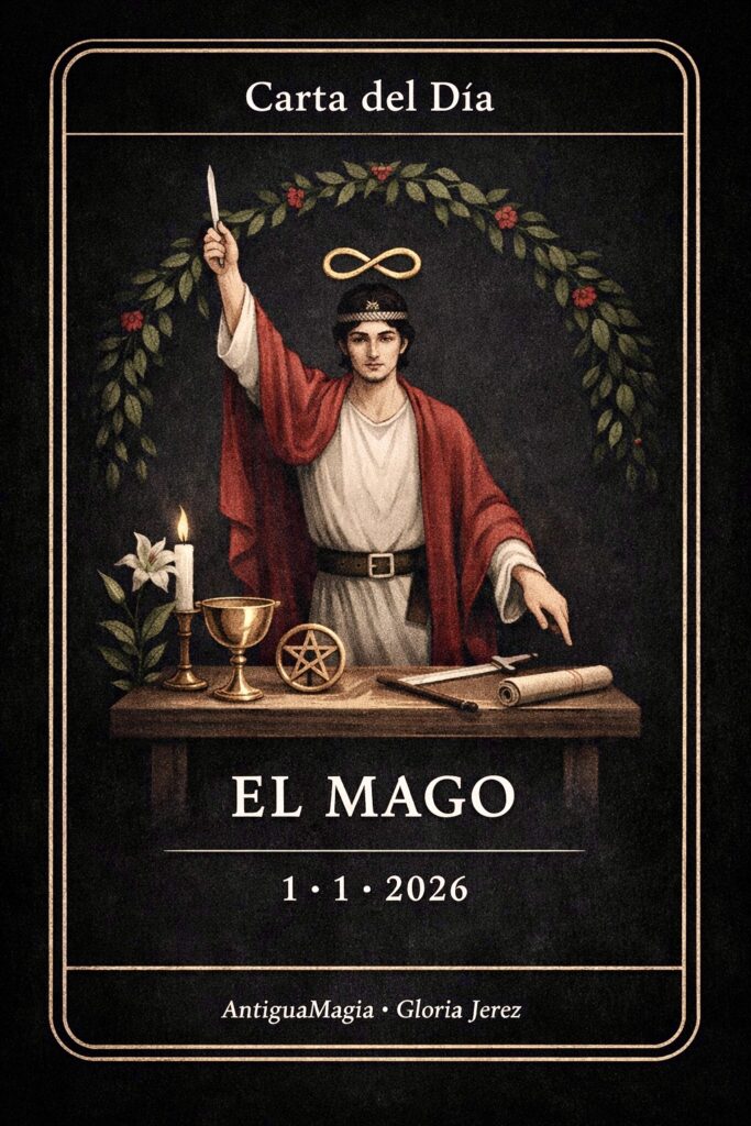 Imagen de la Carta del Día del 1 de enero de 2026 con El Mago, símbolo de inicio consciente y poder personal