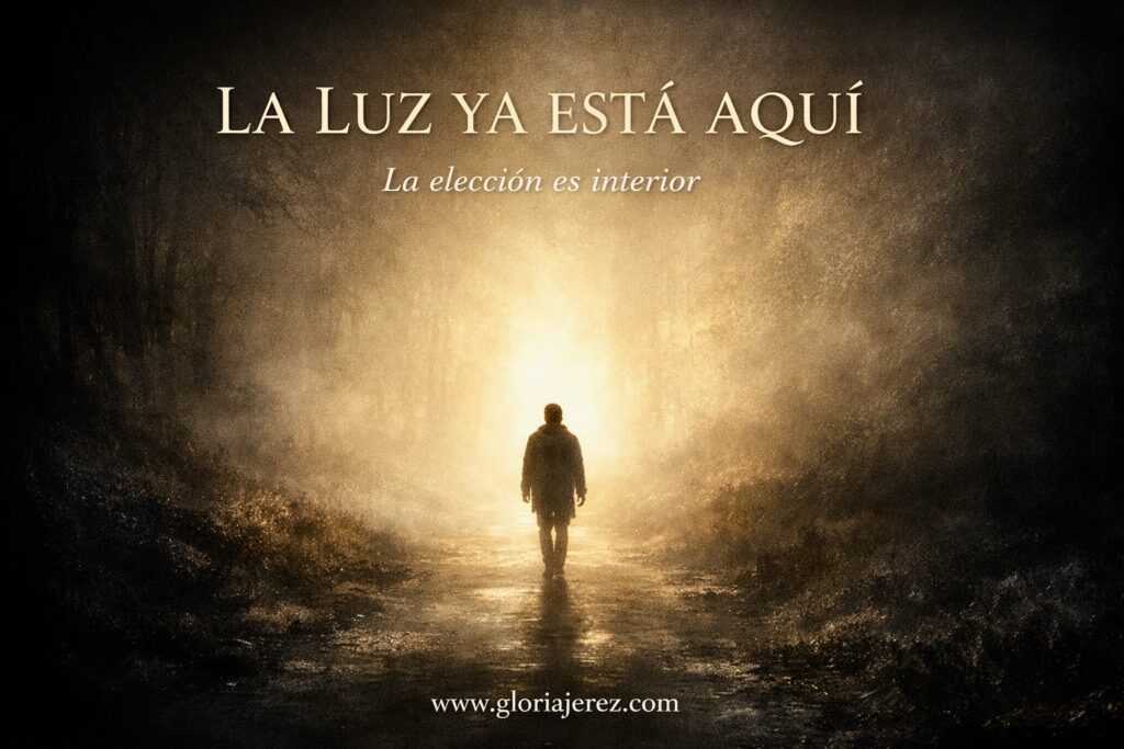 Figura caminando desde la oscuridad hacia la luz como símbolo de conciencia y elección interior según el Evangelio de Juan